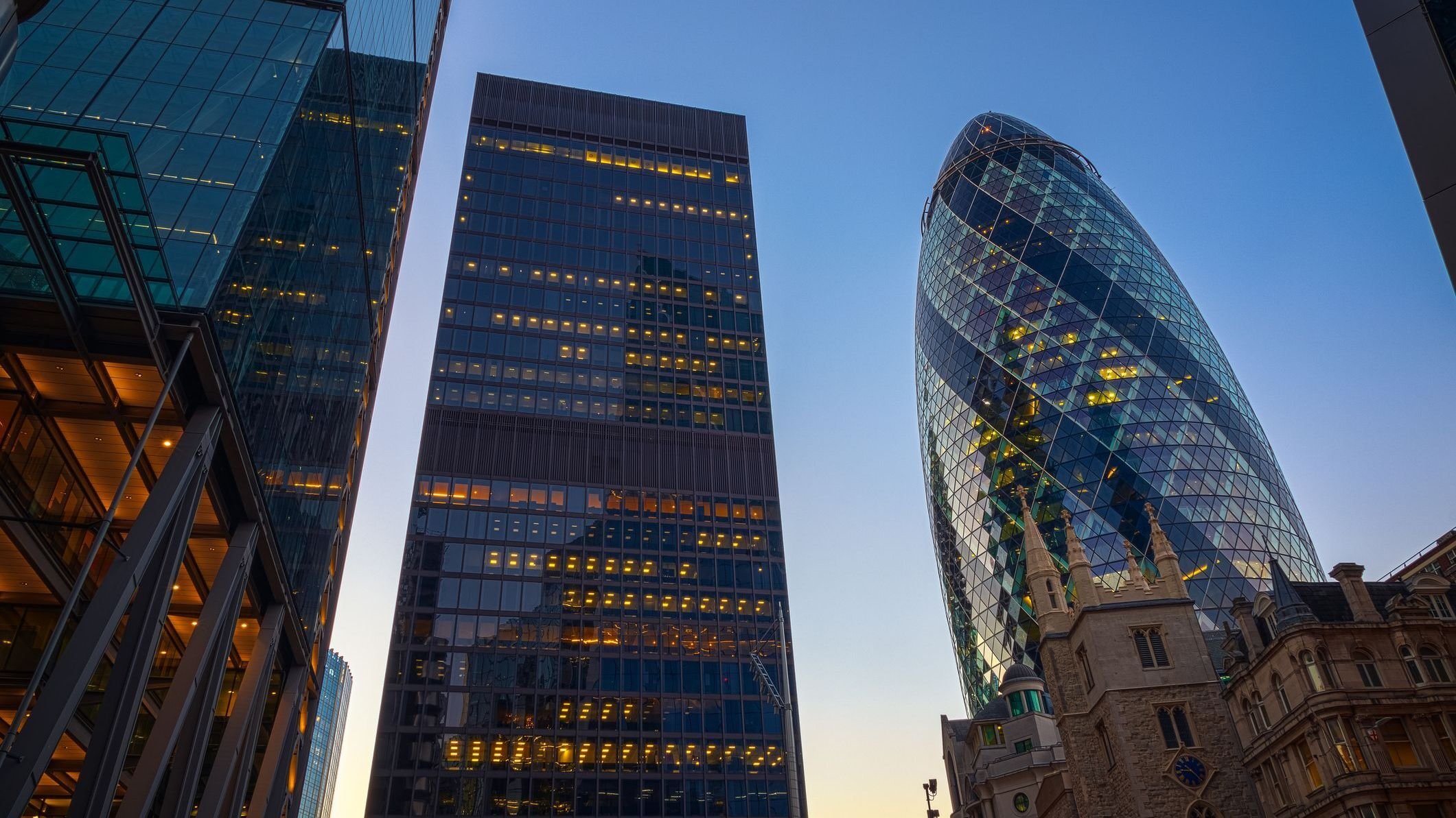 Low angle view of skyscrapers in the city.
