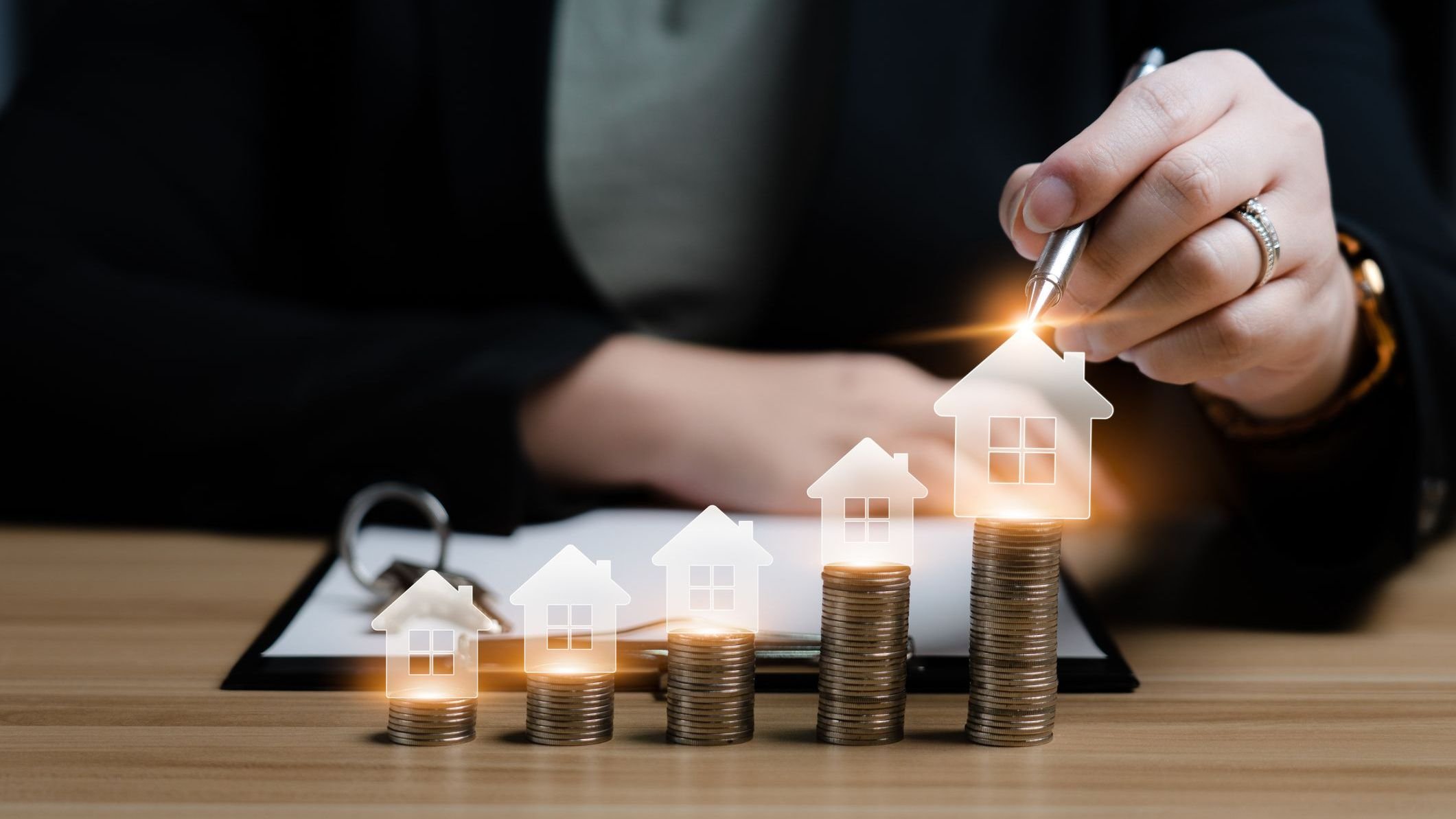 businesswoman or Real Estate Agent real estate, home agent. concept for real estate Moving house or renting real estate or fund growth of the real estate market