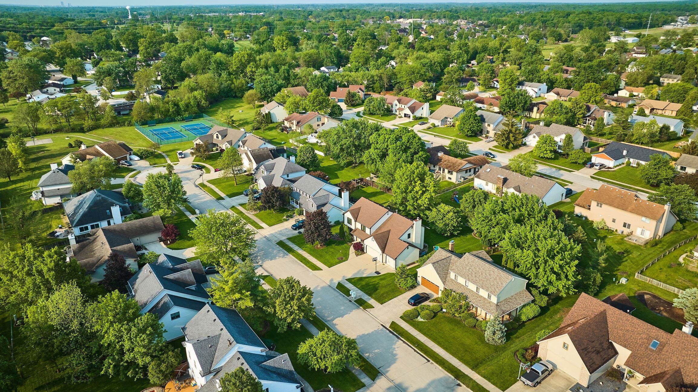 Birds eye view of neighborhood.