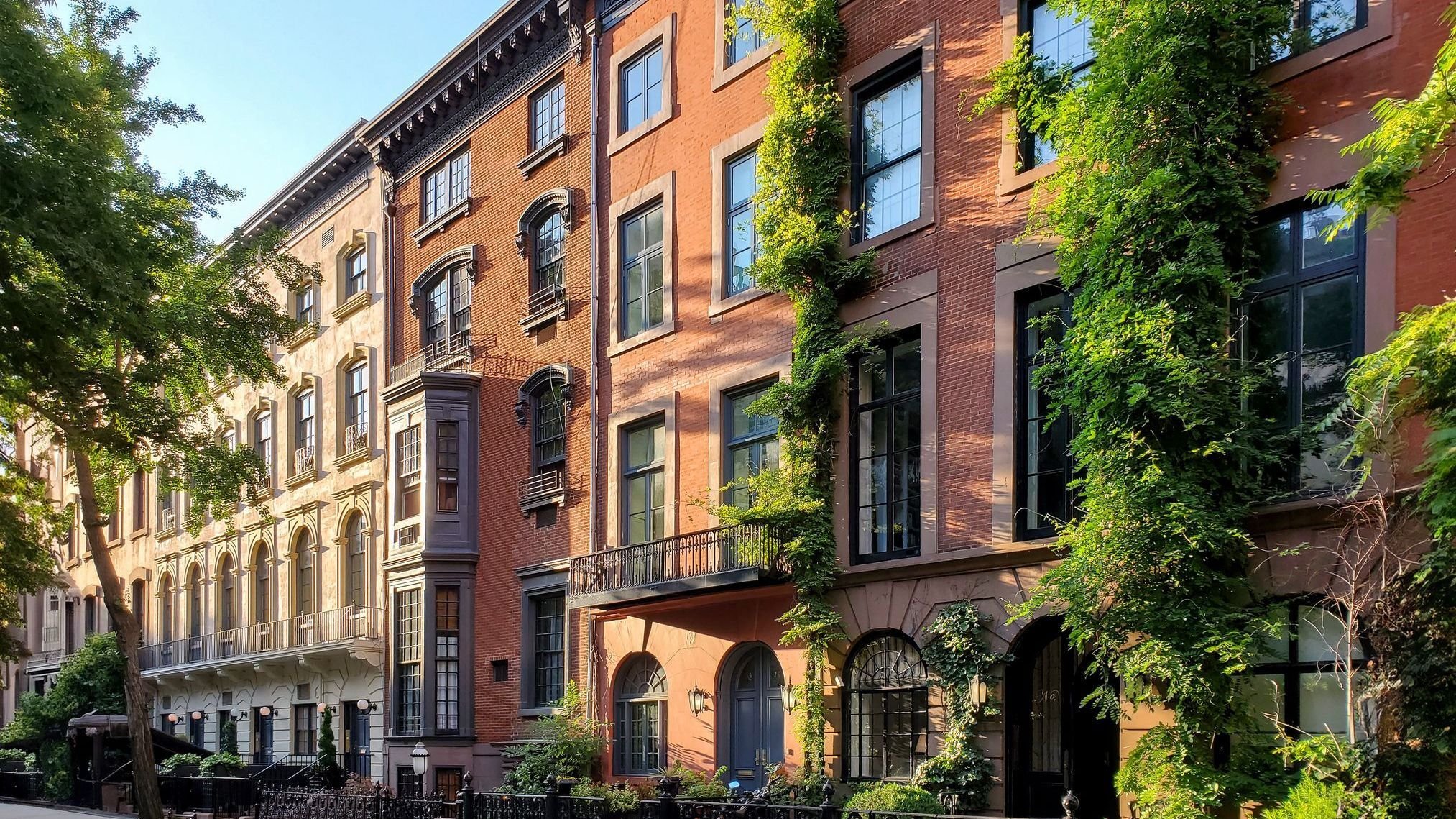Historic block of apartment buildings on 9th Street in the Greenwich Village neighborhood.
