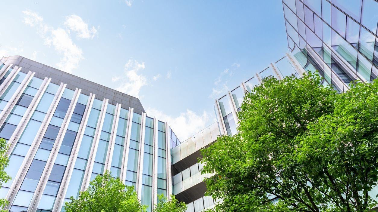 sky view of buildings with trees