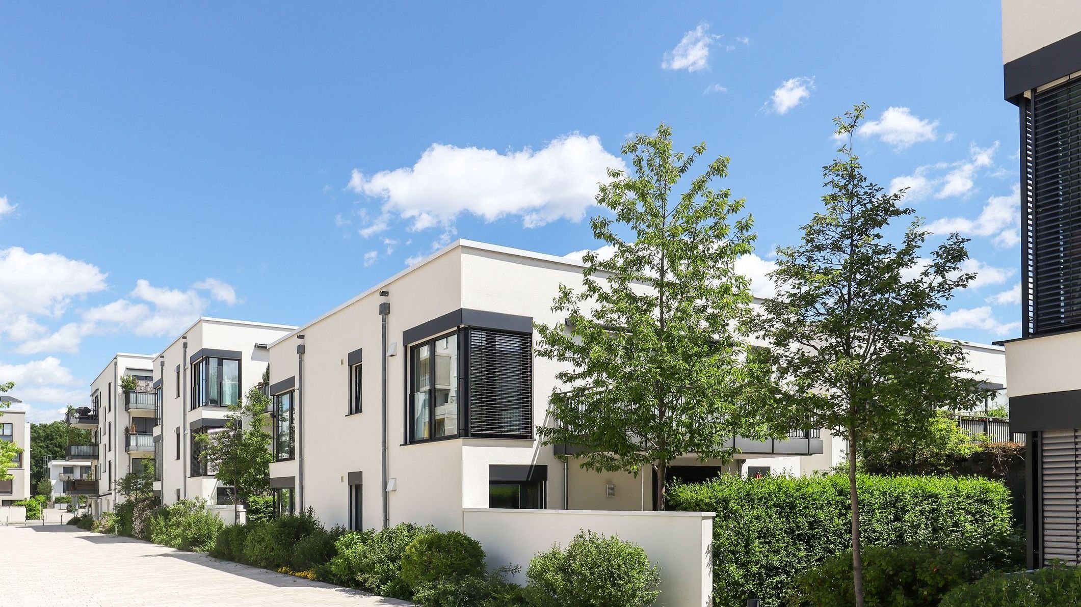 Residential area with ecological and sustainable green residential buildings.