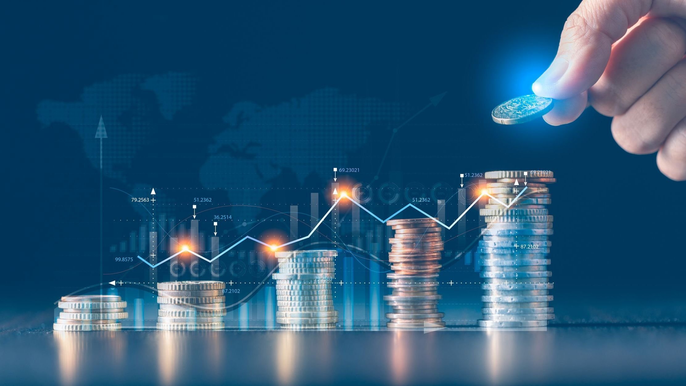 Investment graph where an upward arrow on chart indicated increased profit.