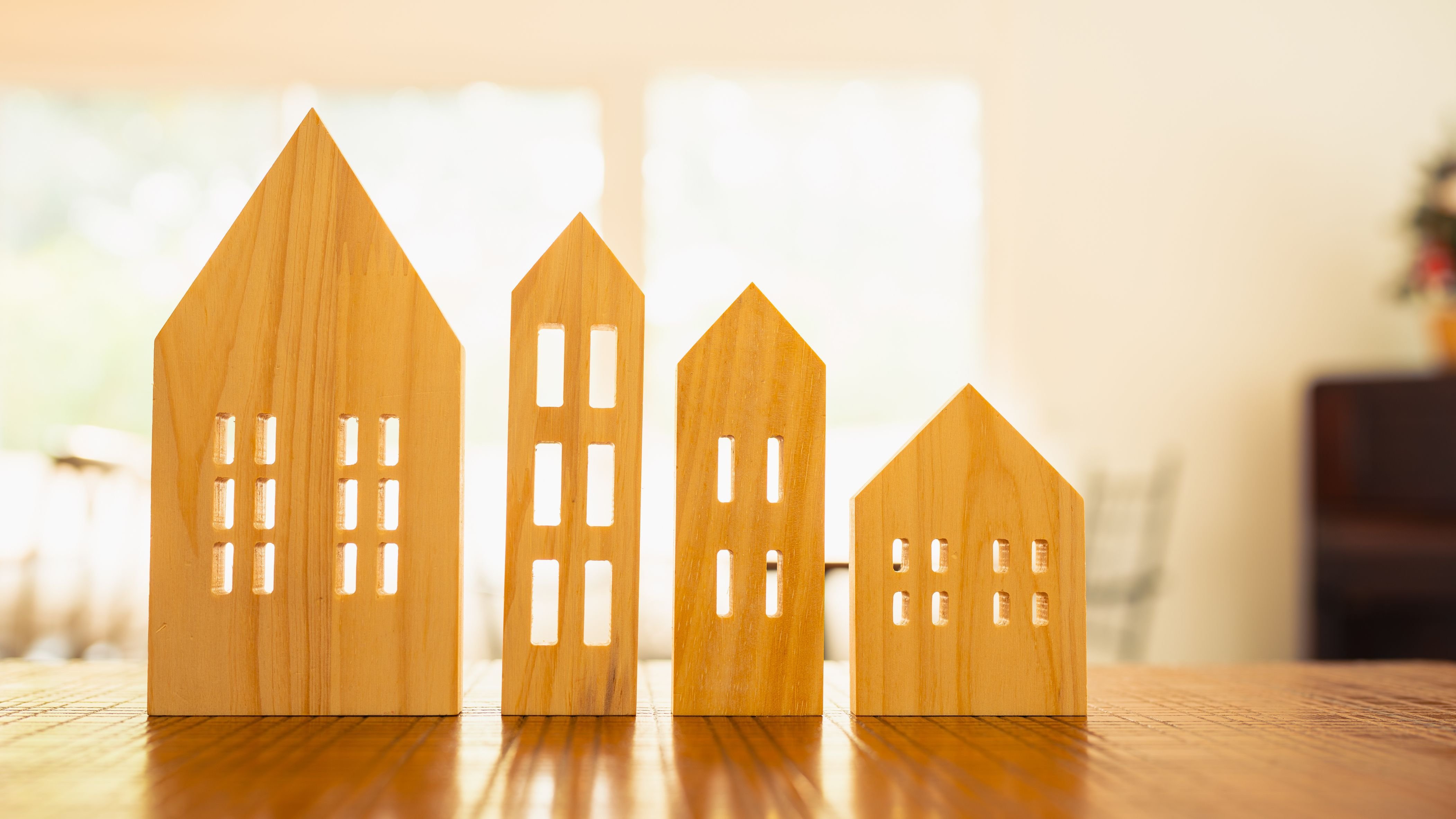 House model on wood table.