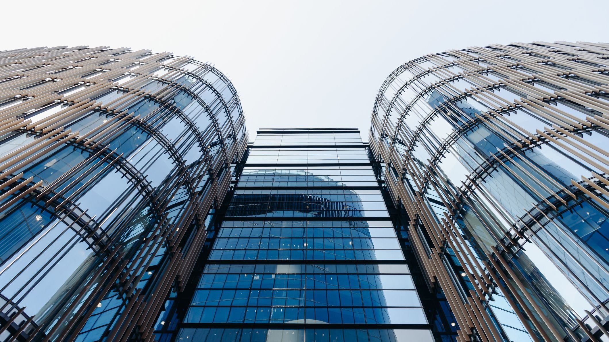 Skyscraper in megalopolis with glass windows.
