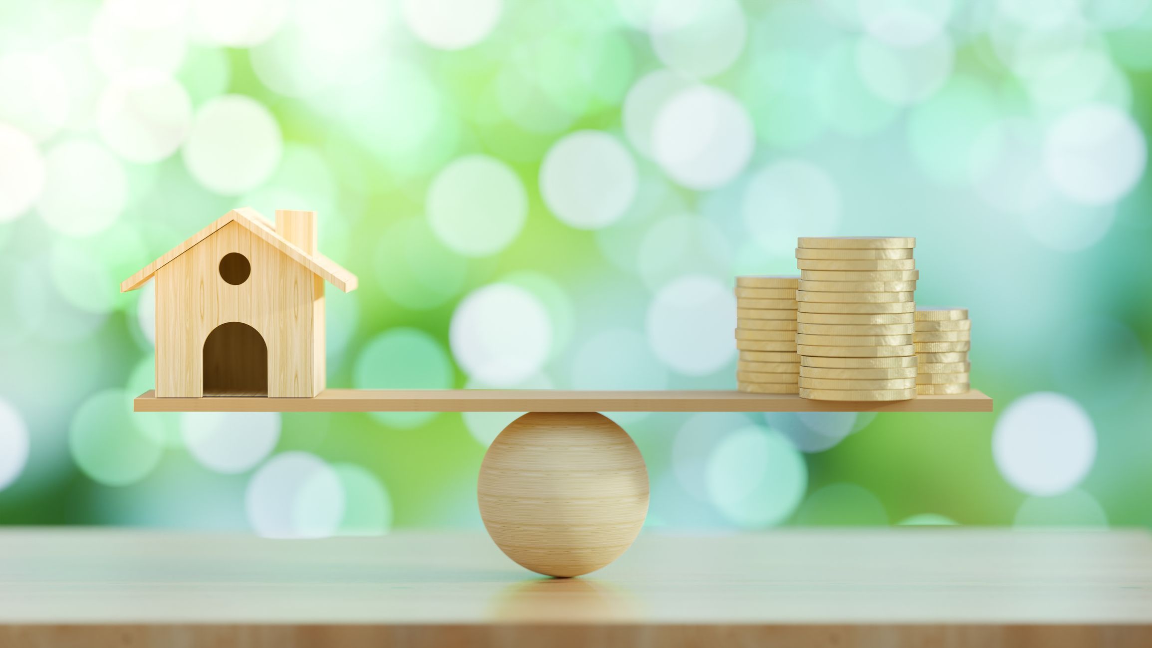 3d render illustration. House and euro coins on a Natural background.