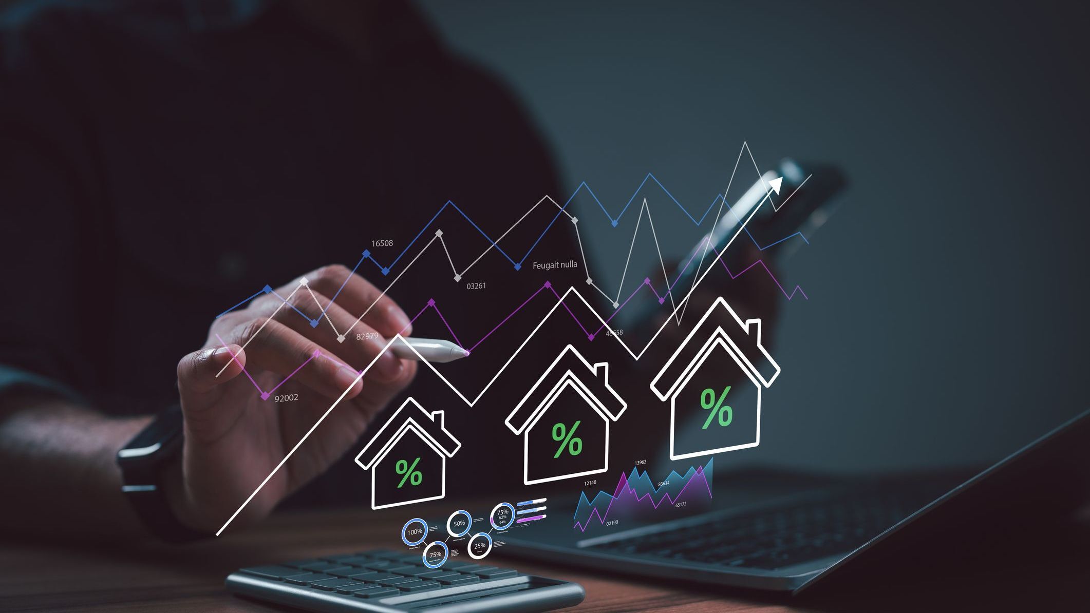 Real Estate Investment Data Analysis with Interactive Digital Interface and Financial Growth.