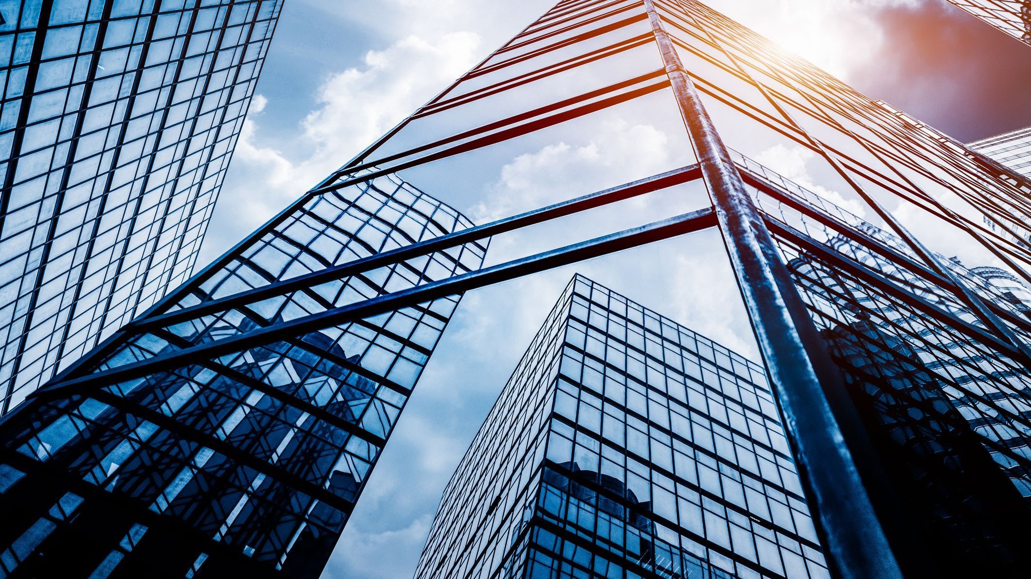 Low angle view of skyscrapers.